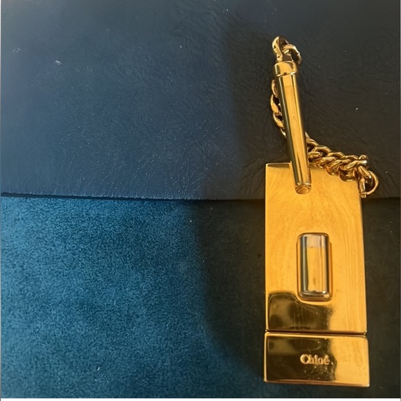 Chloe Blue Crossbody Bag with Gold Accents - Picture 9 of 10
